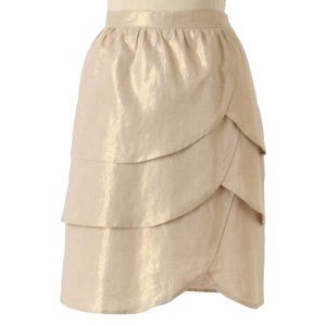 Anthropologie Linen Blend Skirt 6 Edme Esyllte Metallic Scalloped Tulip Gold